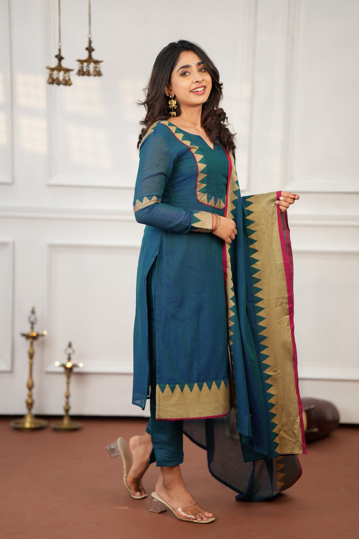 Gautami Teal Kurti Set (Set of 3) | Made To Order