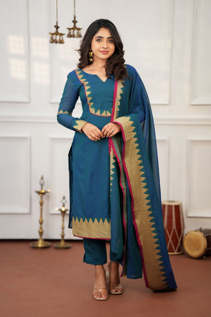 Gautami Teal Kurti Set (Set of 3)   | Made to Order | SHOBITAM