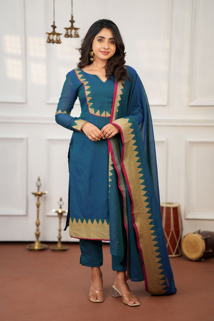 Gautami Teal Kurti Set (Set of 3)   | Made to Order | SHOBITAM