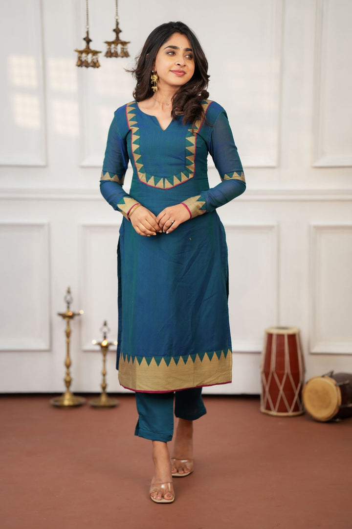 Gautami Teal Kurti Set (Set of 3)   | Made to Order | SHOBITAM