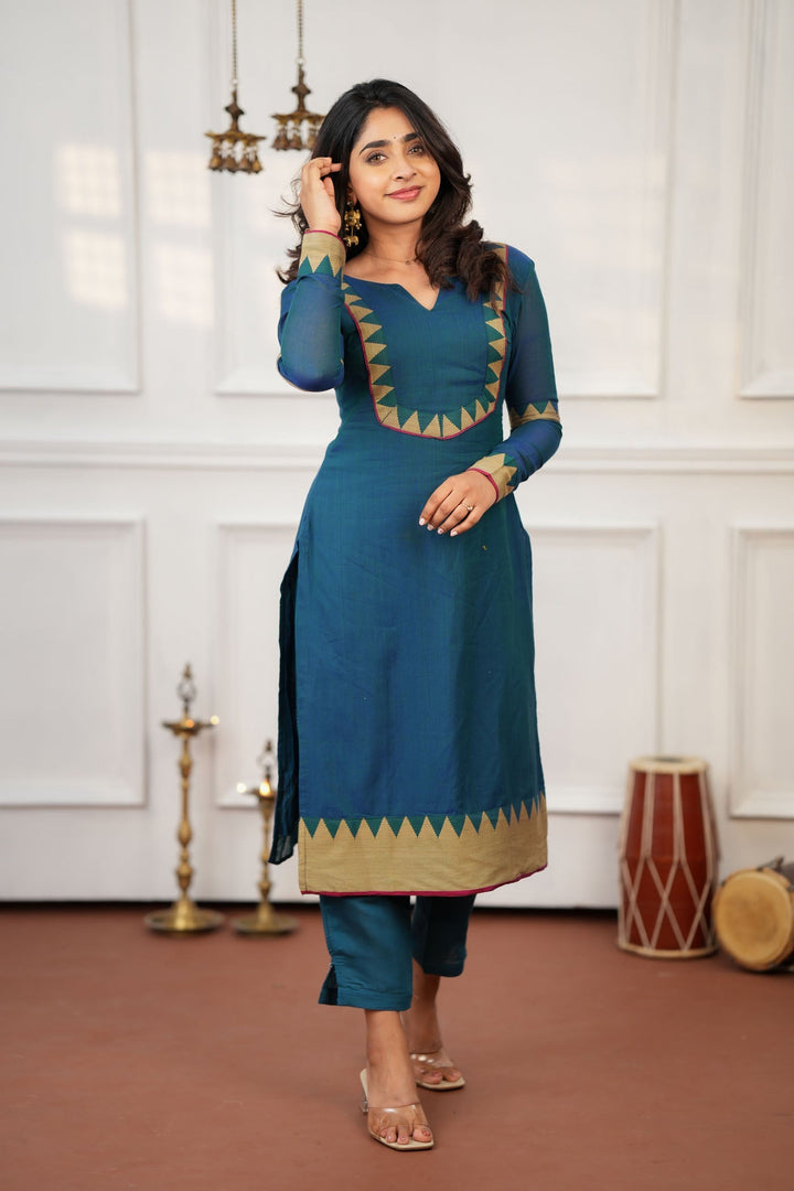 Gautami Teal Kurti Set (Set of 3)   | Made to Order | SHOBITAM