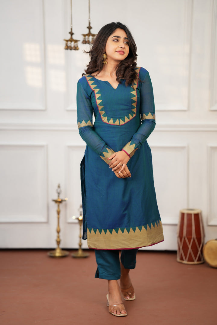 Gautami Teal Kurti Set (Set of 3) | Made To Order