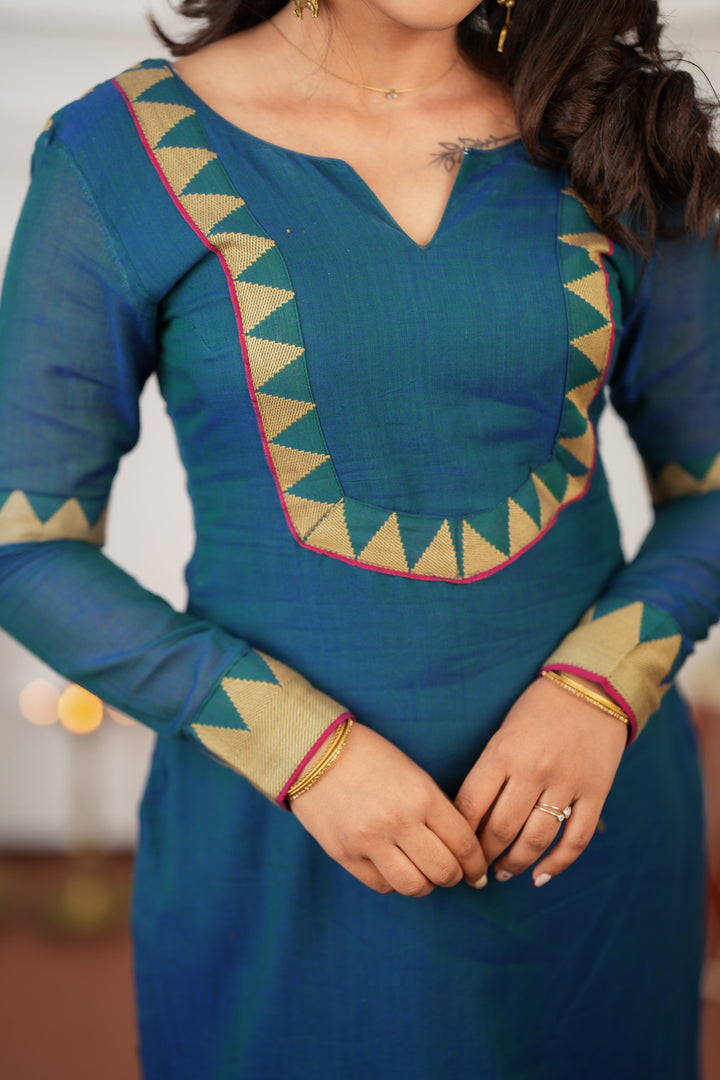 Gautami Teal Kurti Set (Set of 3) | Made To Order
