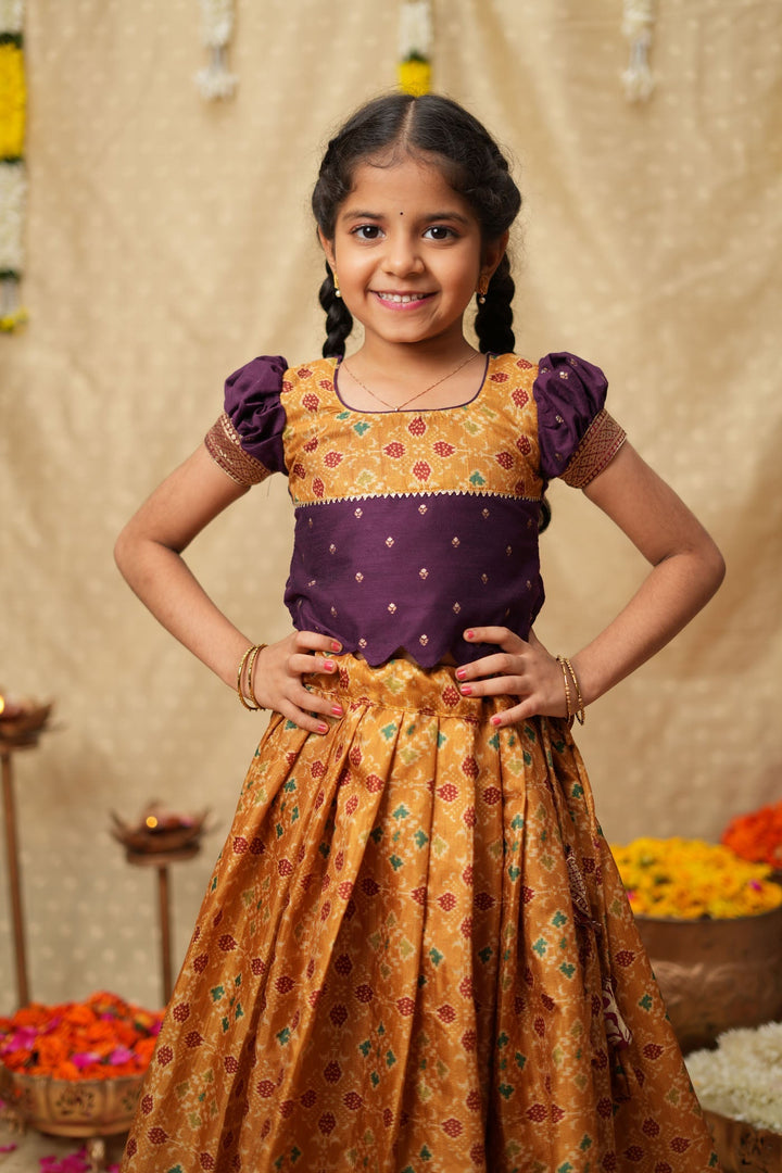 Agalvili Wine & Yellow Lehenga Mini (Set of 2) | Made to Order | SHOBITAM