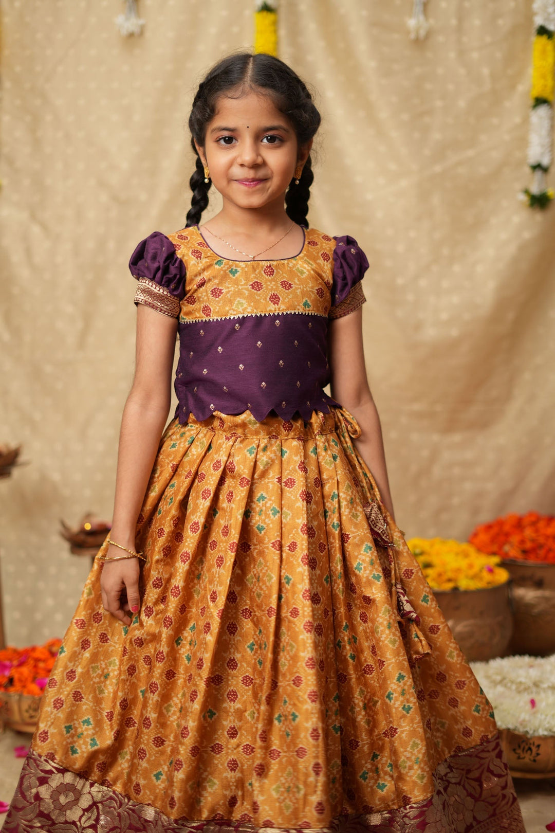 Agalvili Wine & Yellow Lehenga Mini (Set of 2) | Made to Order | SHOBITAM