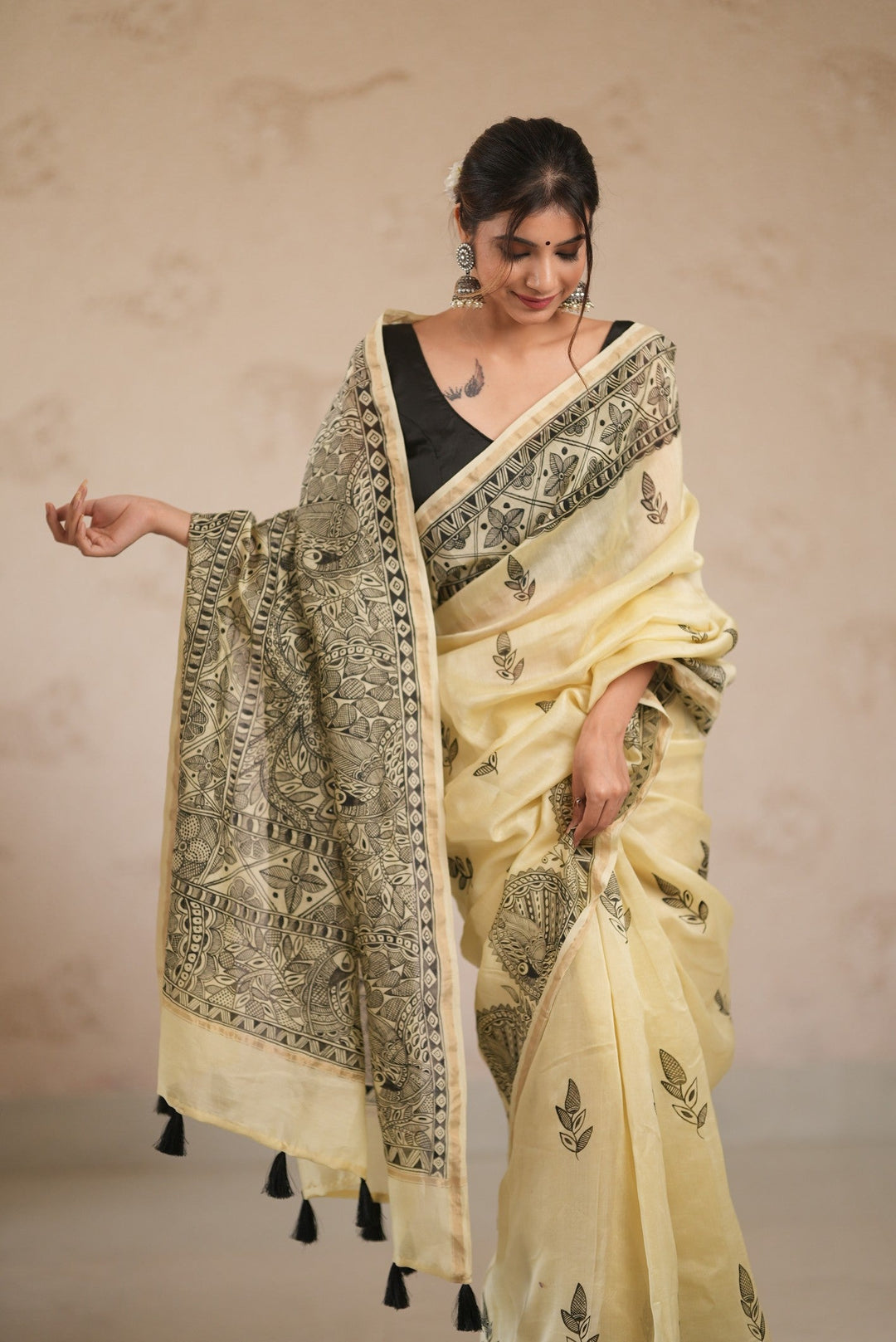 Dusty Rose Tussar Silk Saree with Kalamakari Handblock Print on Border and pallu | SILK MARK CERTIFIED (Copy)