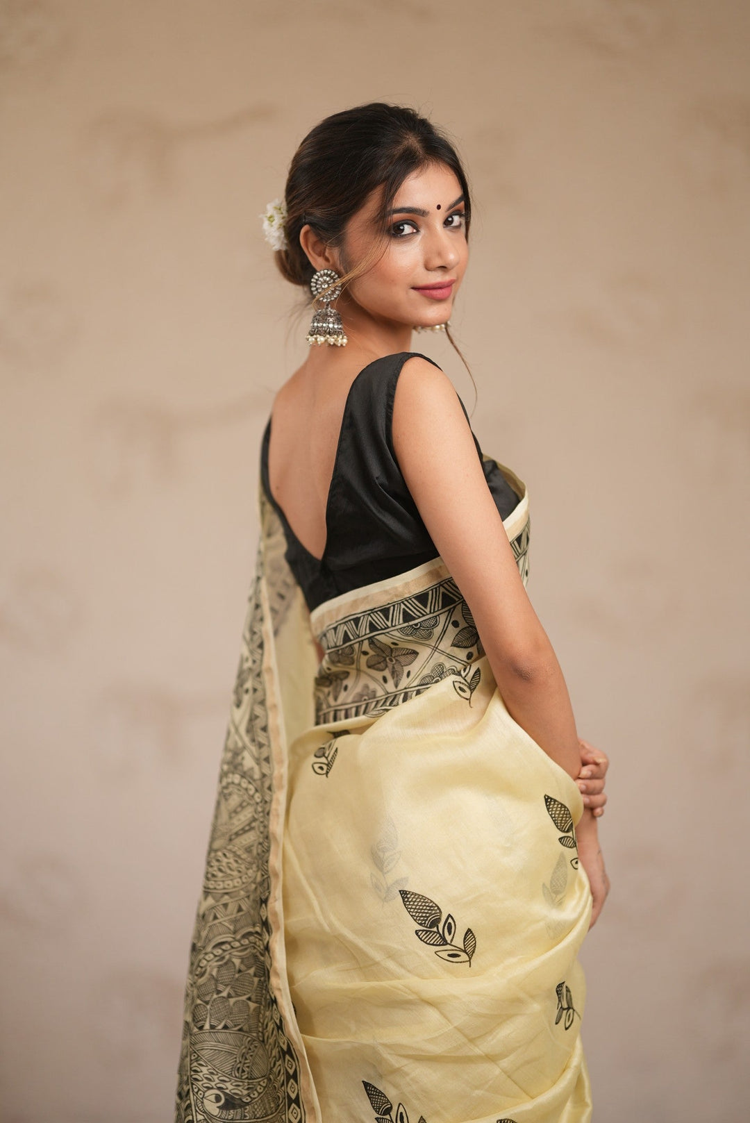 Dusty Rose Tussar Silk Saree with Kalamakari Handblock Print on Border and pallu | SILK MARK CERTIFIED (Copy)