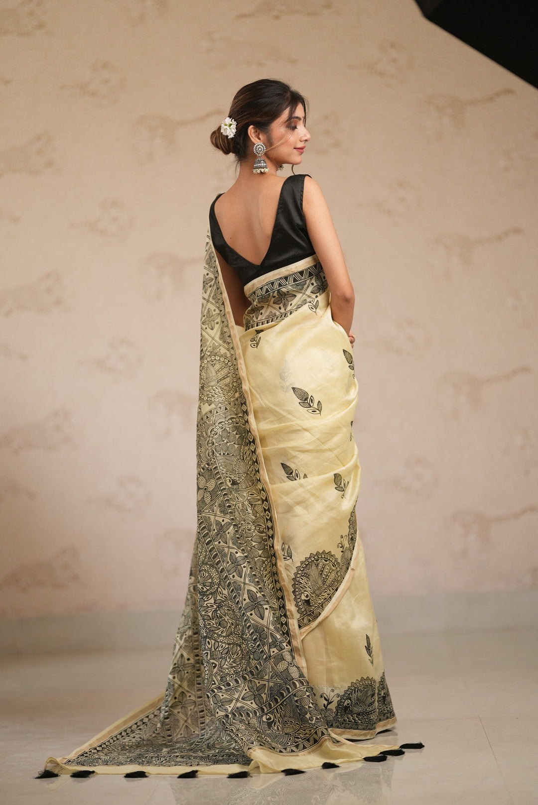 Dusty Rose Tussar Silk Saree with Kalamakari Handblock Print on Border and pallu | SILK MARK CERTIFIED (Copy)