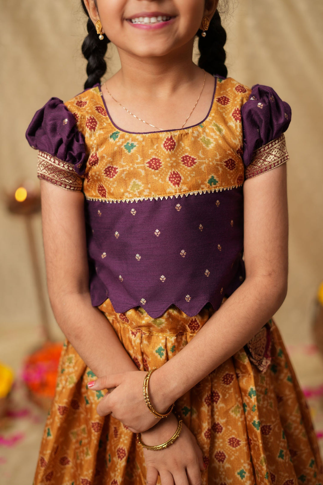 Agalvili Wine & Yellow Lehenga Mini (Set of 2) | Made to Order | SHOBITAM