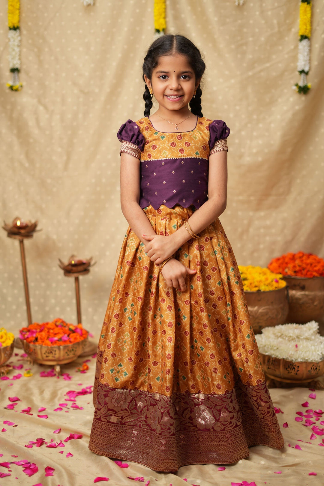 Agalvili Wine & Yellow Lehenga Mini (Set of 2) | Made to Order | SHOBITAM