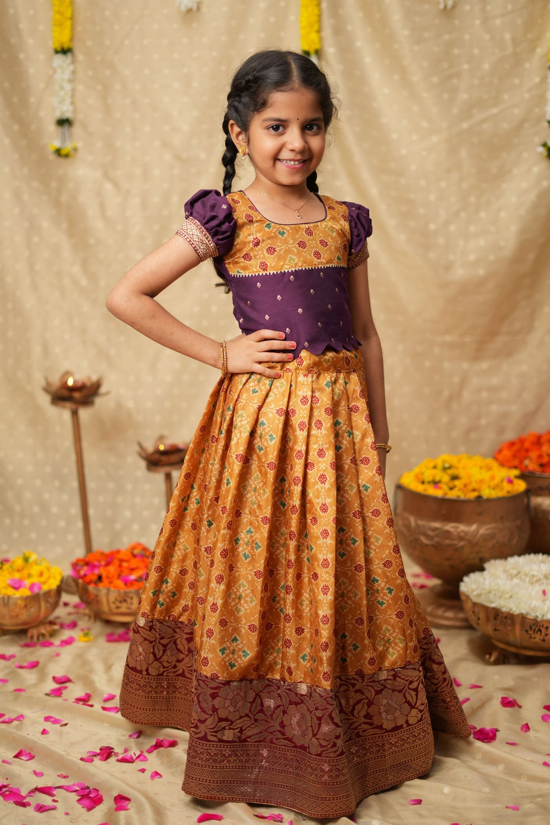 Agalvili Wine & Yellow Lehenga Mini (Set of 2) | Made to Order | SHOBITAM
