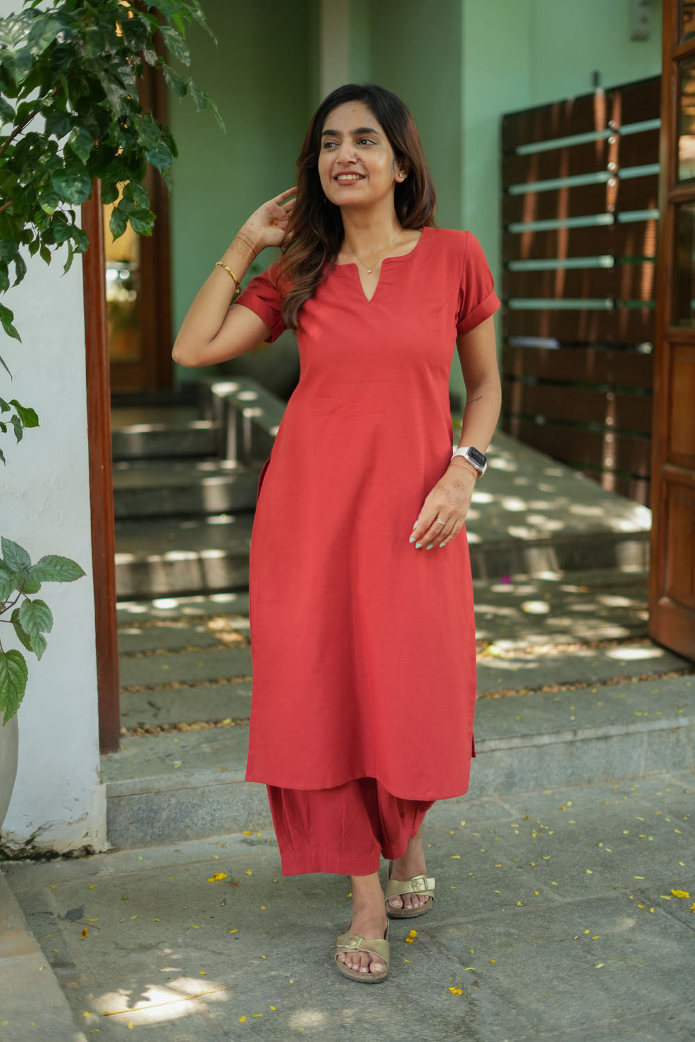 Alia Brick Red Co - Ords ( Set of 2 ) | SHOBITAM