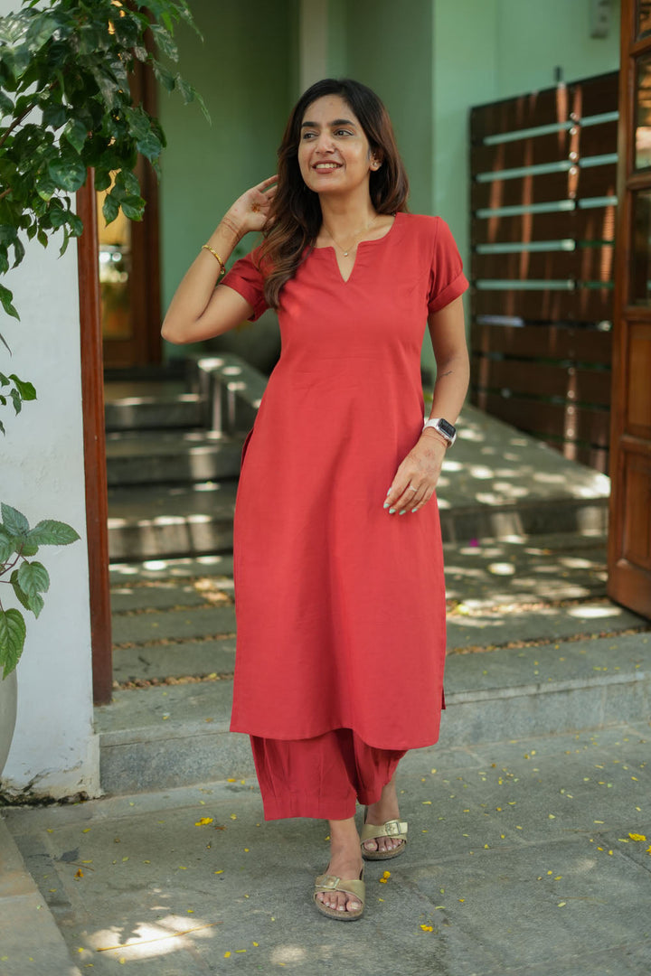 Alia Brick Red Co - Ords ( Set of 2 ) | SHOBITAM