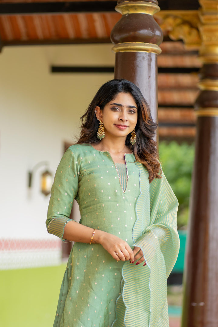 Pastel Mint Green Kurti with Dupatta, 2 piece set No Pant, Made to Order