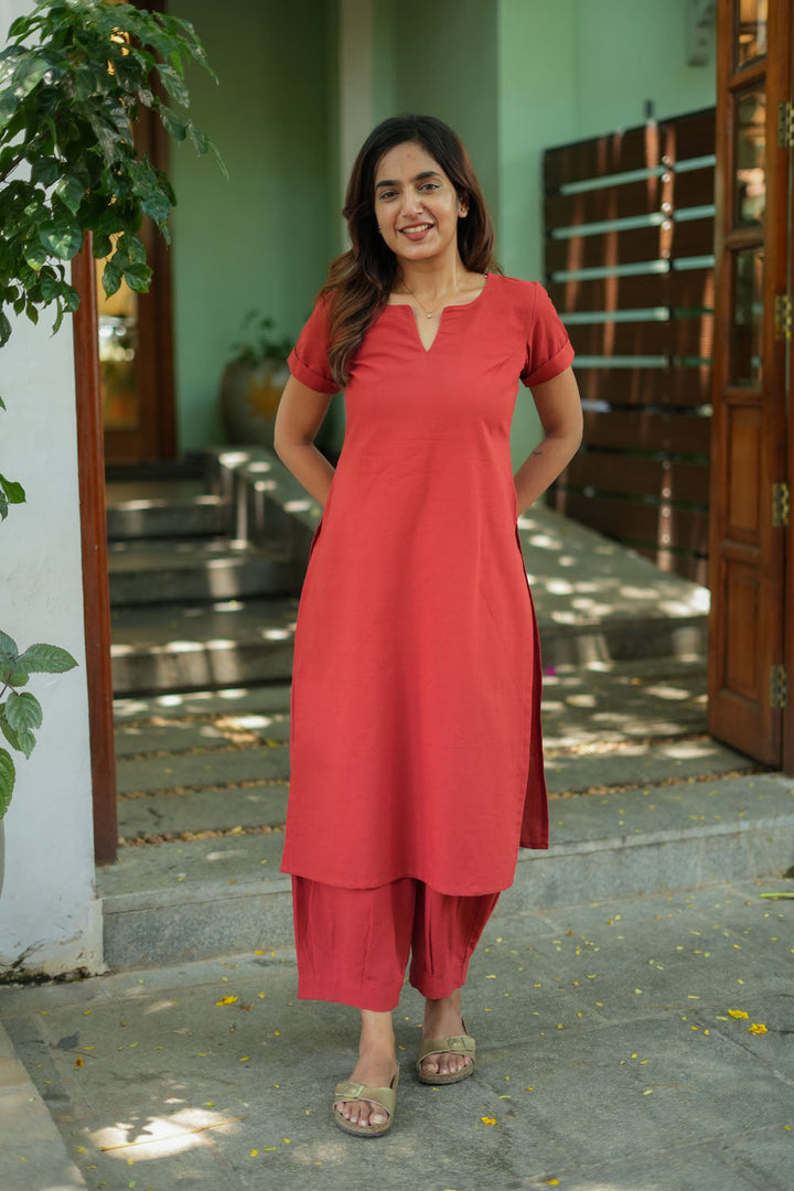 Alia Brick Red Co - Ords ( Set of 2 ) | SHOBITAM
