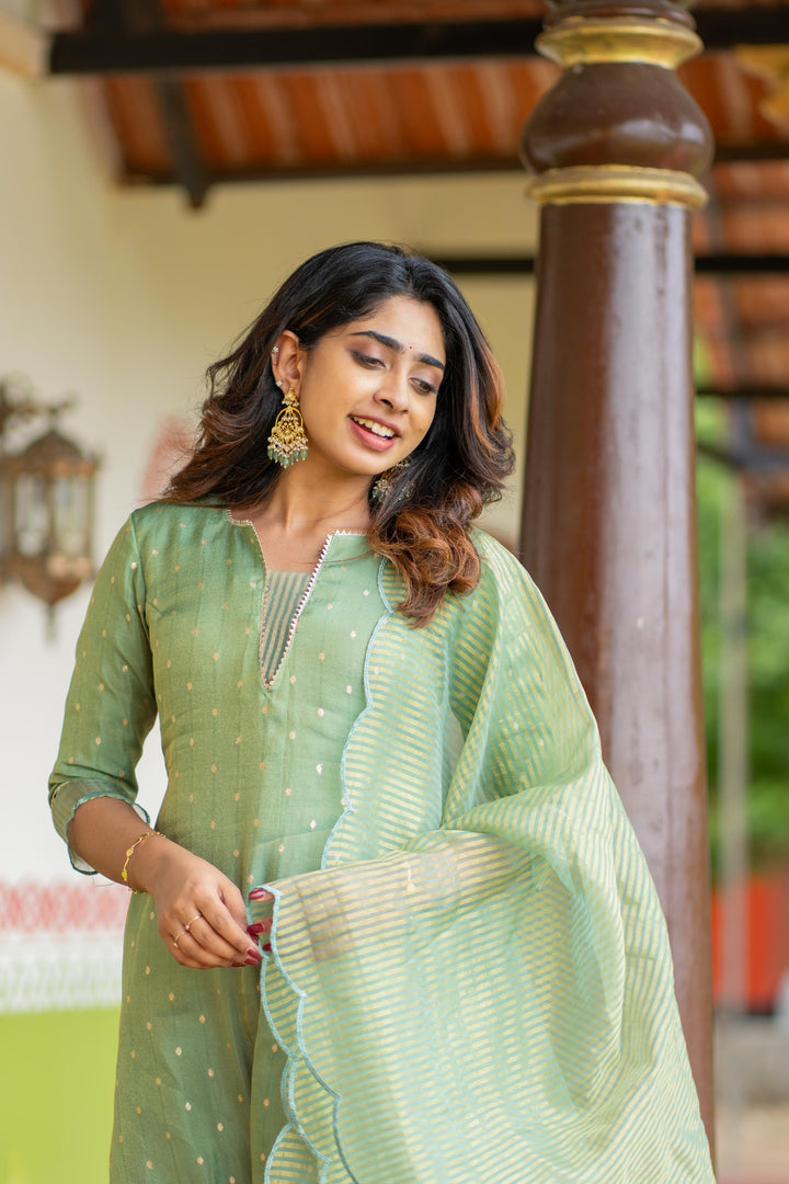 Pastel Mint Green Kurti with Dupatta, 2 piece set No Pant, Made to Order