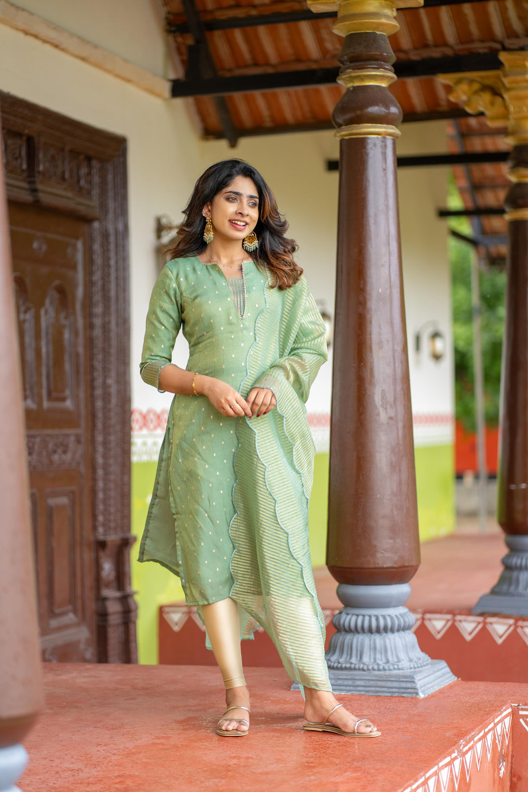 Pastel Mint Green Kurti with Dupatta, 2 piece set No Pant, Made to Order