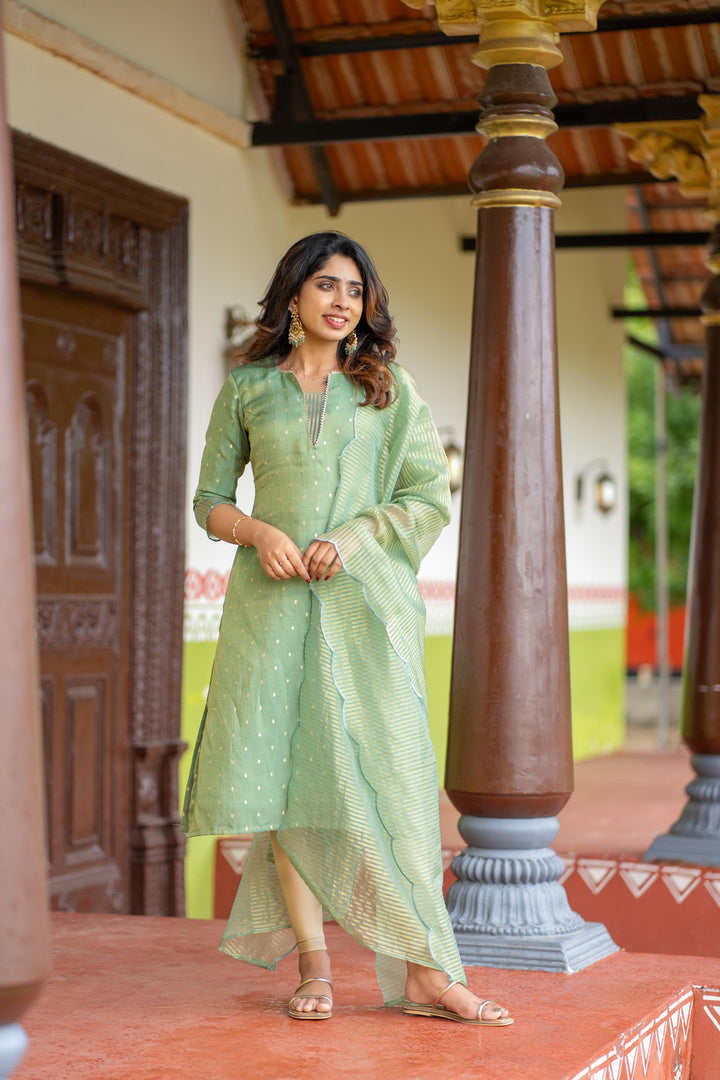 Pastel Mint Green Kurti with Dupatta, 2 piece set No Pant, Made to Order