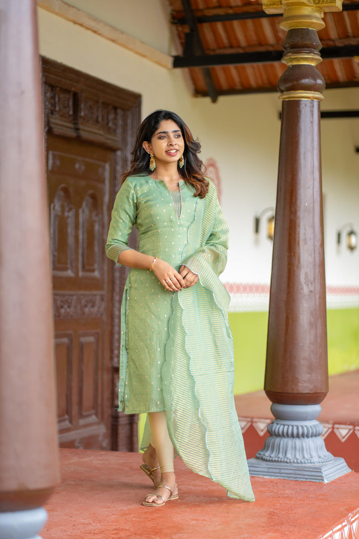 Pastel Mint Green Kurti with Dupatta, 2 piece set No Pant, Made to Order