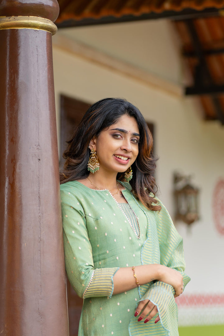 Pastel Mint Green Kurti with Dupatta, 2 piece set No Pant, Made to Order