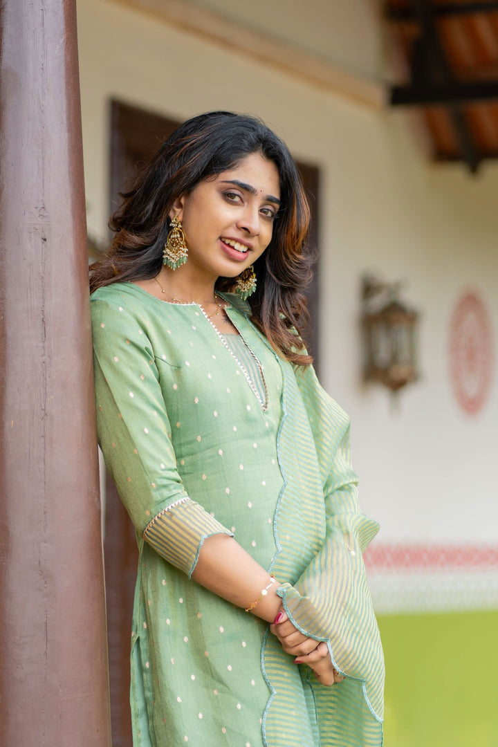 Pastel Mint Green Kurti with Dupatta, 2 piece set No Pant, Made to Order