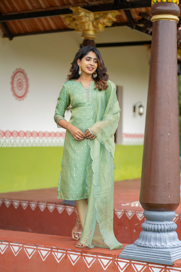 Pastel Mint Green Kurti with Dupatta, 2 piece set No Pant, Made to Order