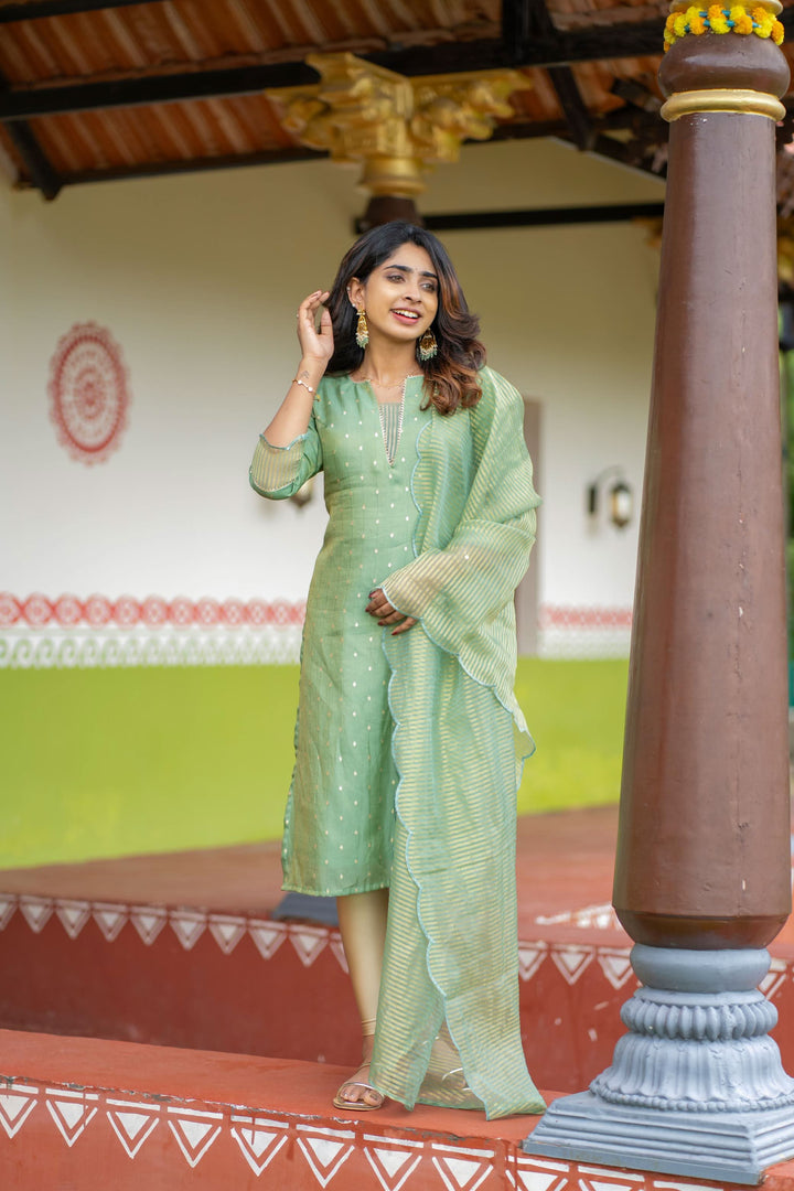 Pastel Mint Green Kurti with Dupatta, 2 piece set No Pant, Made to Order