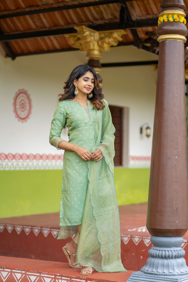 Pastel Mint Green Kurti with Dupatta, 2 piece set No Pant, Made to Order