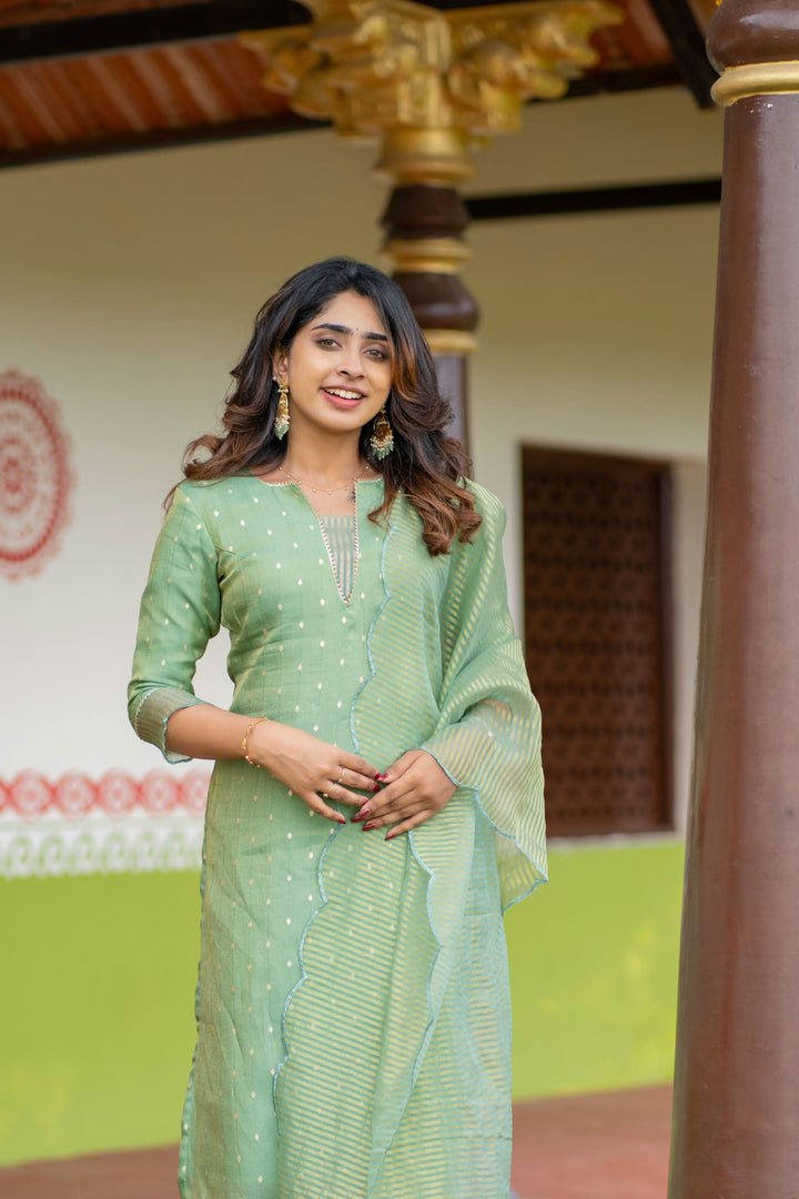 Pastel Mint Green Kurti with Dupatta, 2 piece set No Pant, Made to Order