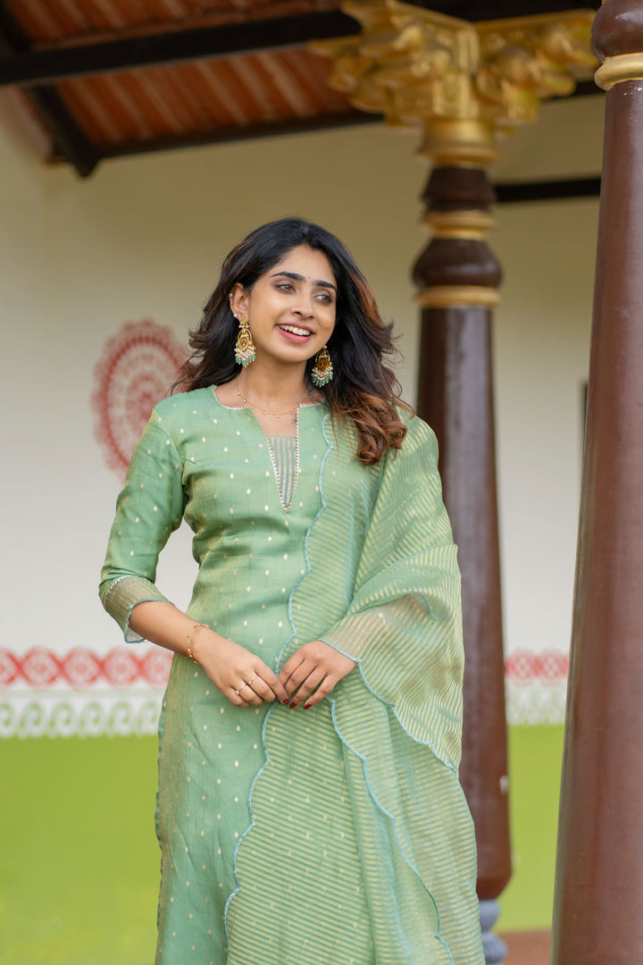 Pastel Mint Green Kurti with Dupatta, 2 piece set No Pant, Made to Order