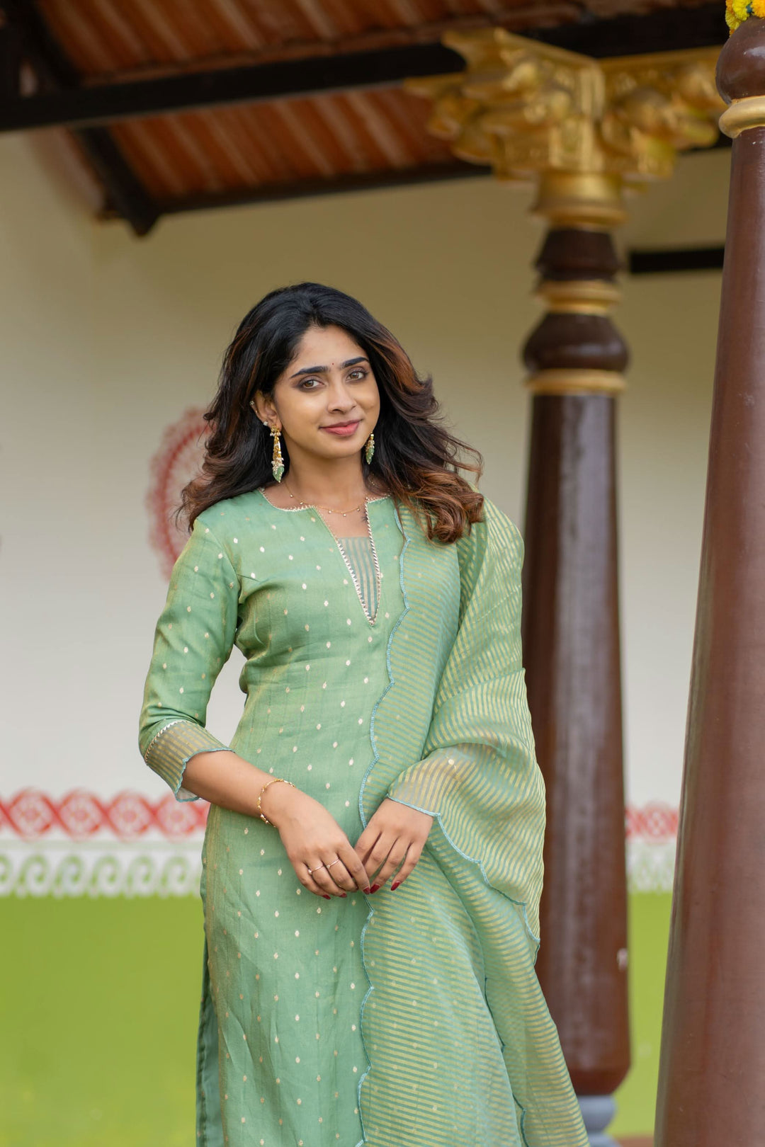 Pastel Mint Green Kurti with Dupatta, 2 piece set No Pant, Made to Order