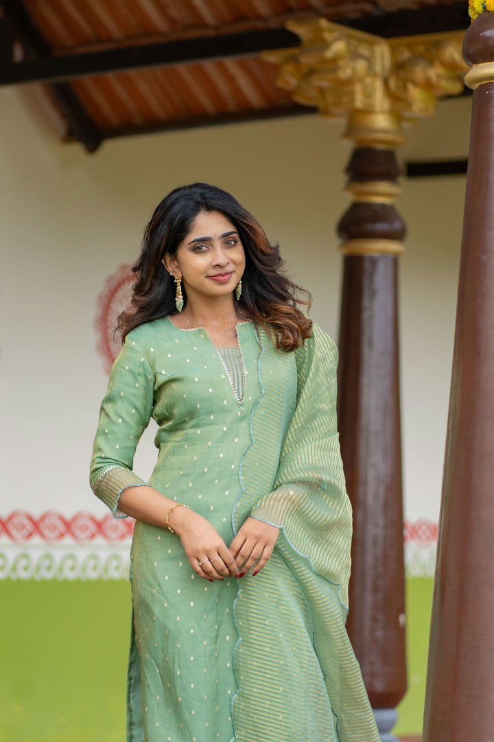 Pastel Mint Green Kurti with Dupatta, 2 piece set No Pant, Made to Order