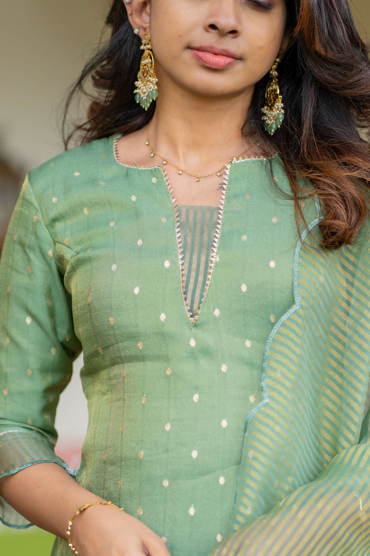 Pastel Mint Green Kurti with Dupatta, 2 piece set No Pant, Made to Order