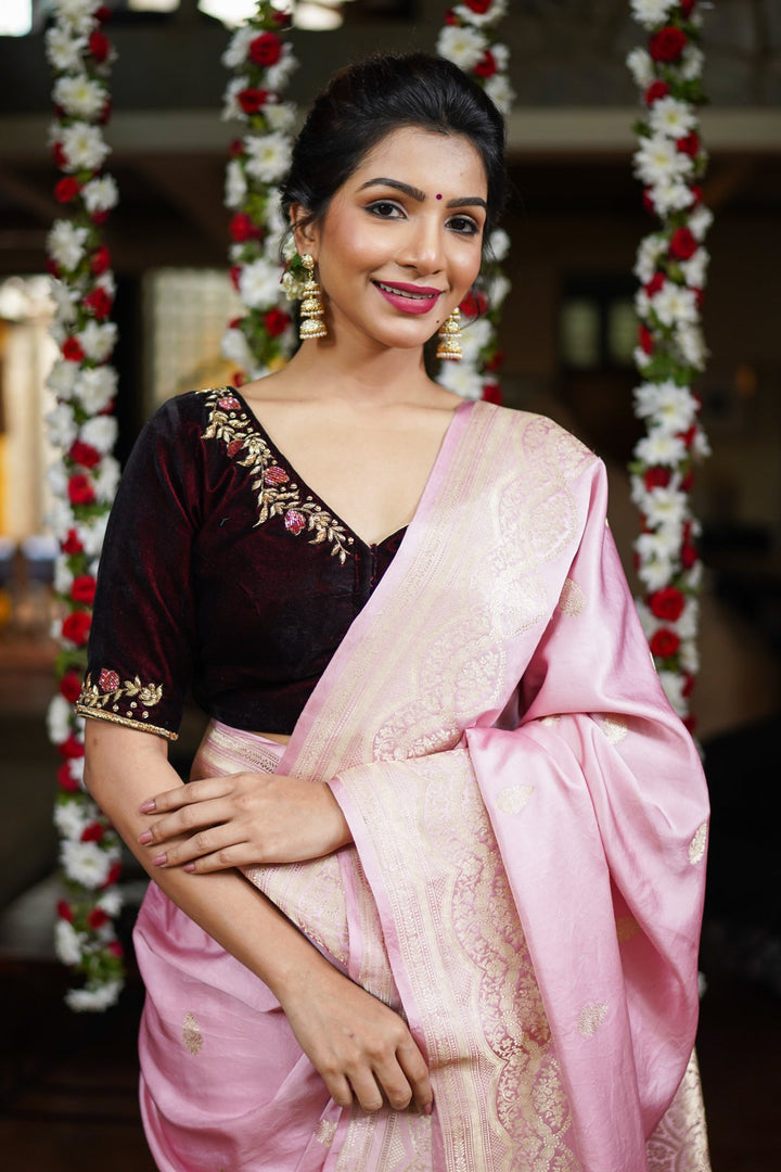 Maroon Velvet Blouse with Zardosi work Mix and Match Blouse for saree, Made to Order