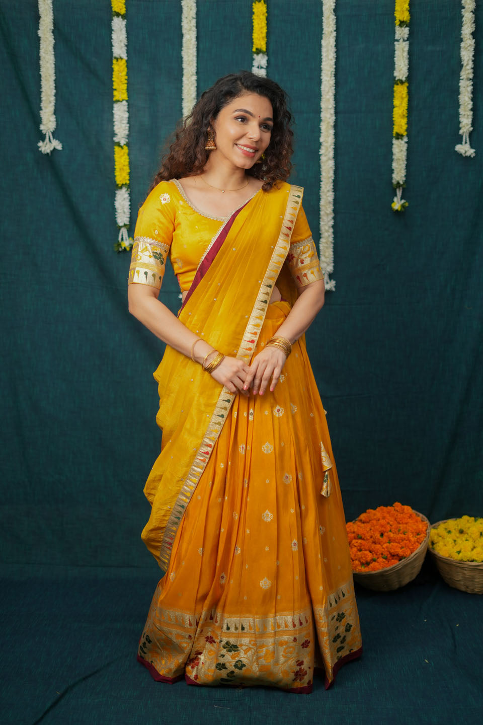 Maithiri Yellow Half Saree Set | SHOBITAM