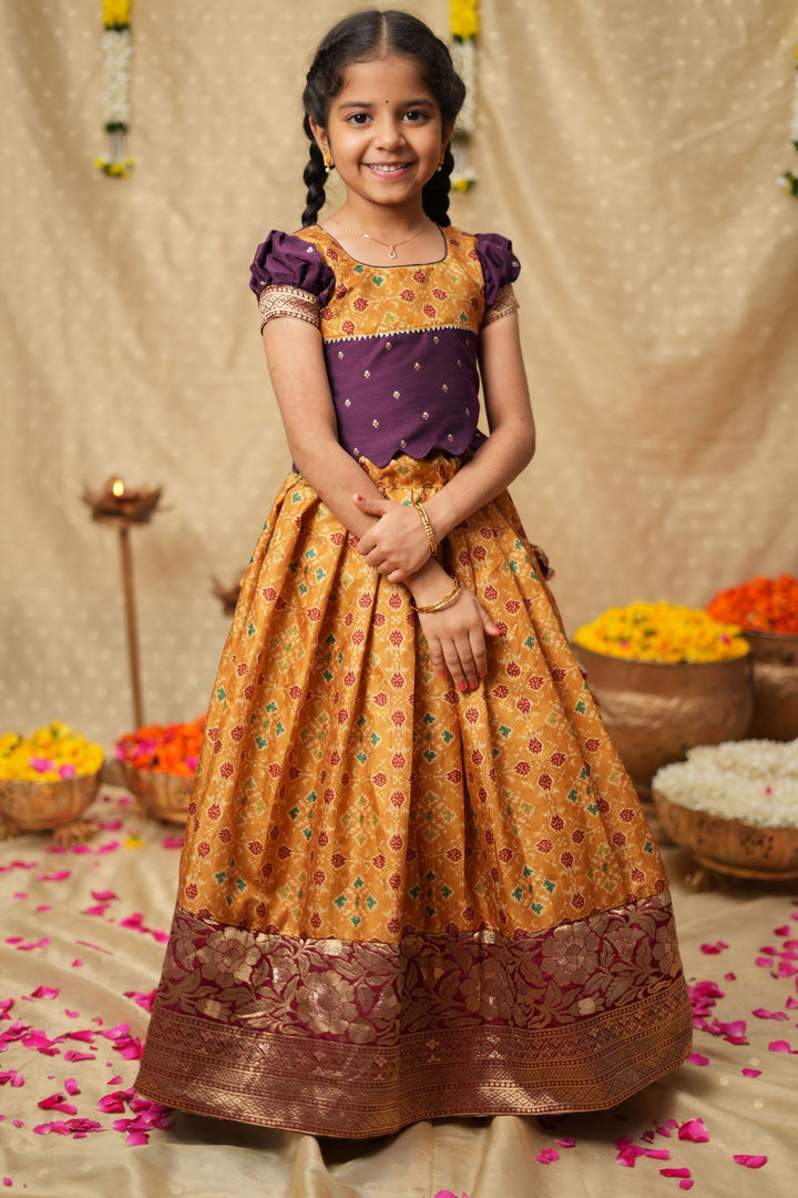Agalvili Wine & Yellow Lehenga Mini (Set of 2) | Made to Order | SHOBITAM