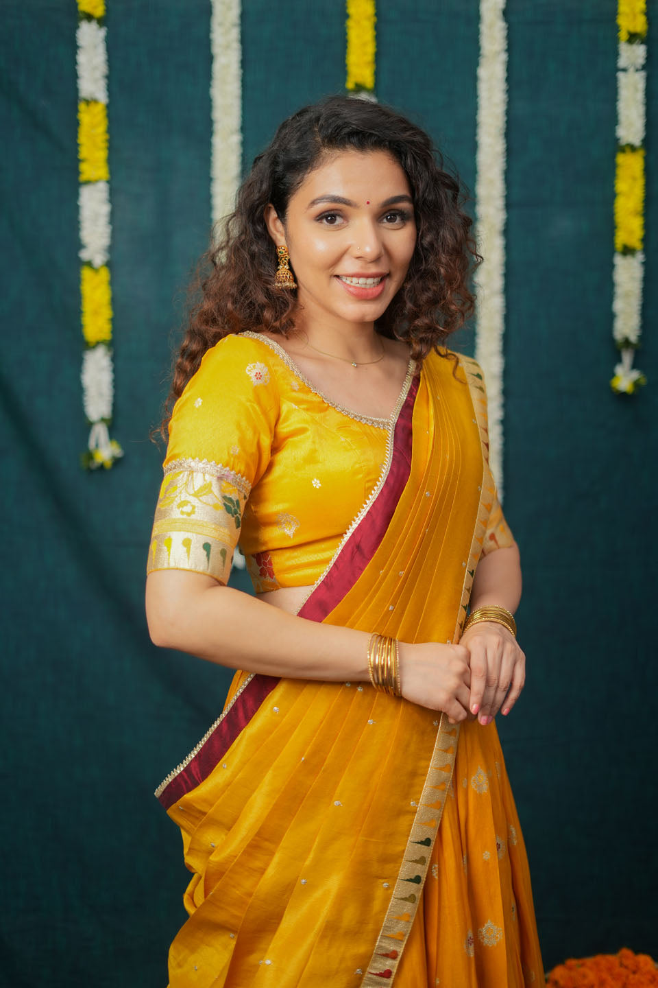 Maithiri Yellow Half Saree Set | SHOBITAM