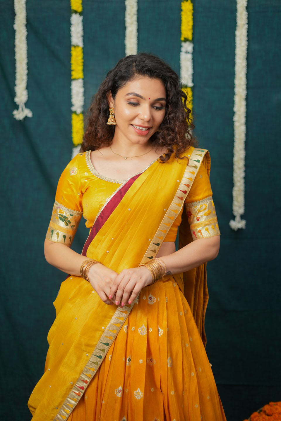 Maithiri Yellow Half Saree Set | SHOBITAM