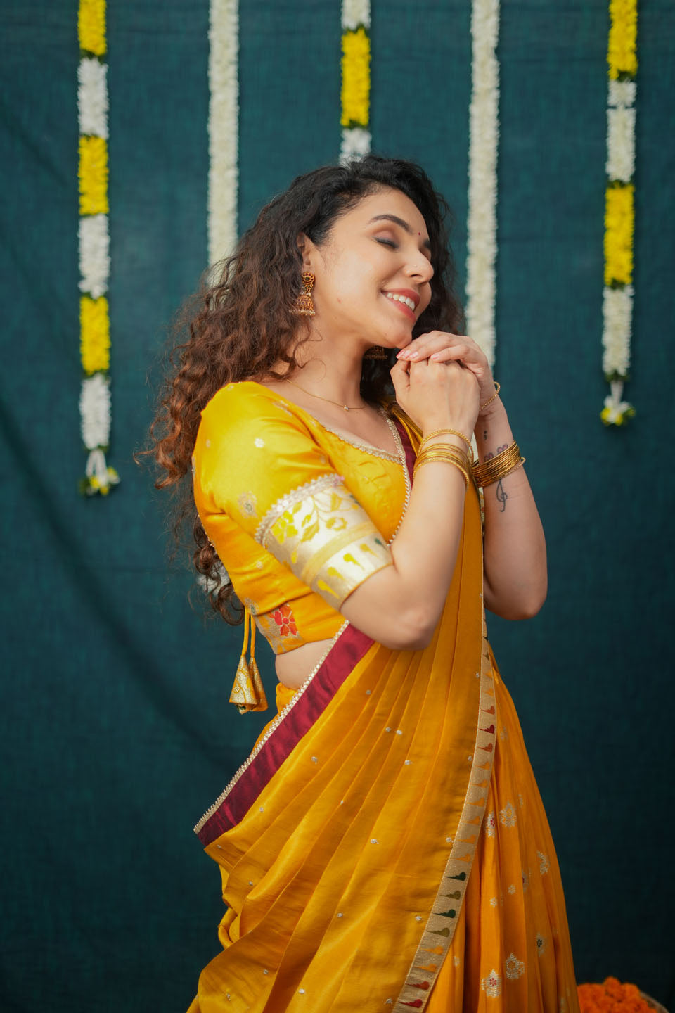 Maithiri Yellow Half Saree Set | SHOBITAM