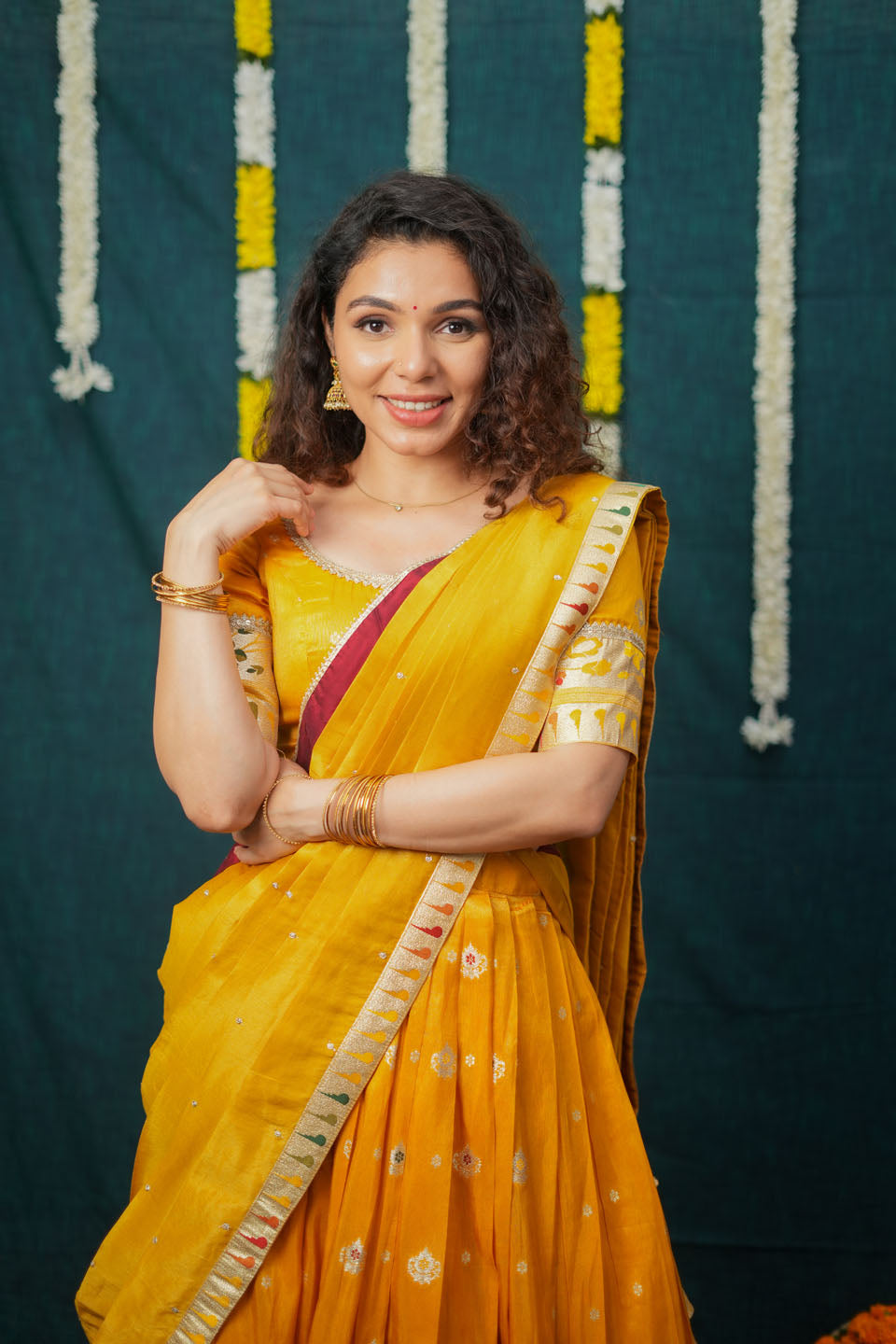 Maithiri Yellow Half Saree Set | SHOBITAM