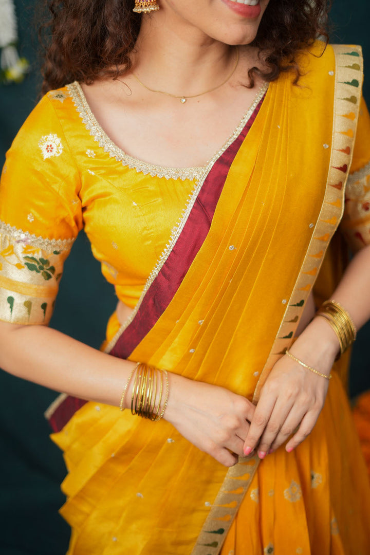Maithiri Yellow Half Saree Set | SHOBITAM