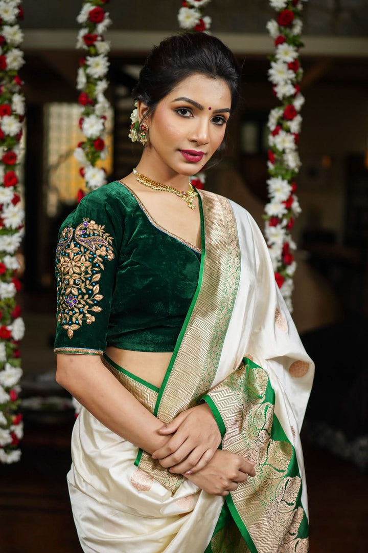 Green Velvet Blouse with Zardosi Work   Mix and Match Blouse for saree, Made to Order