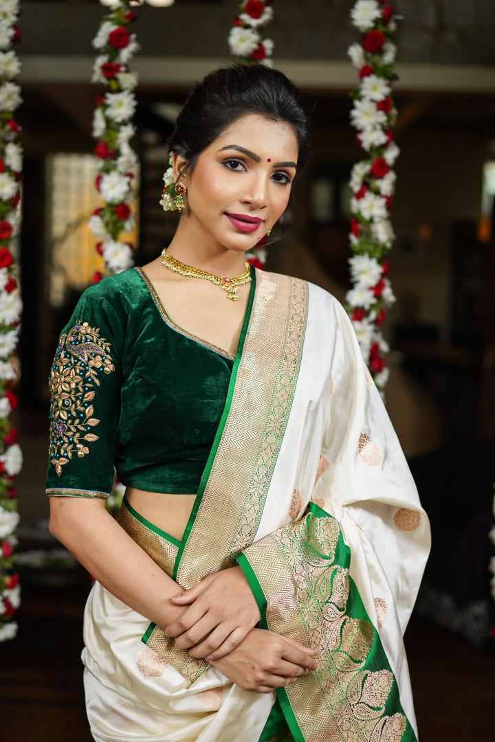 Green Velvet Blouse with Zardosi Work   Mix and Match Blouse for saree, Made to Order