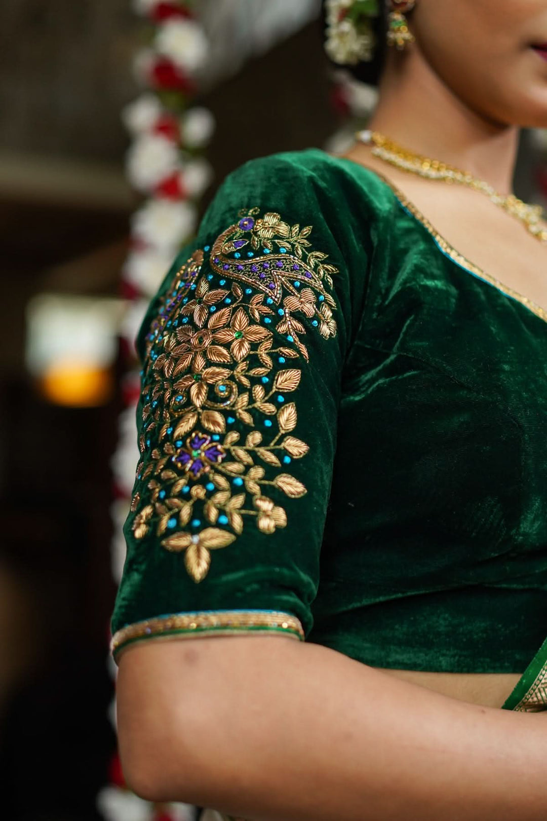 Green Velvet Blouse with Zardosi Work   Mix and Match Blouse for saree, Made to Order