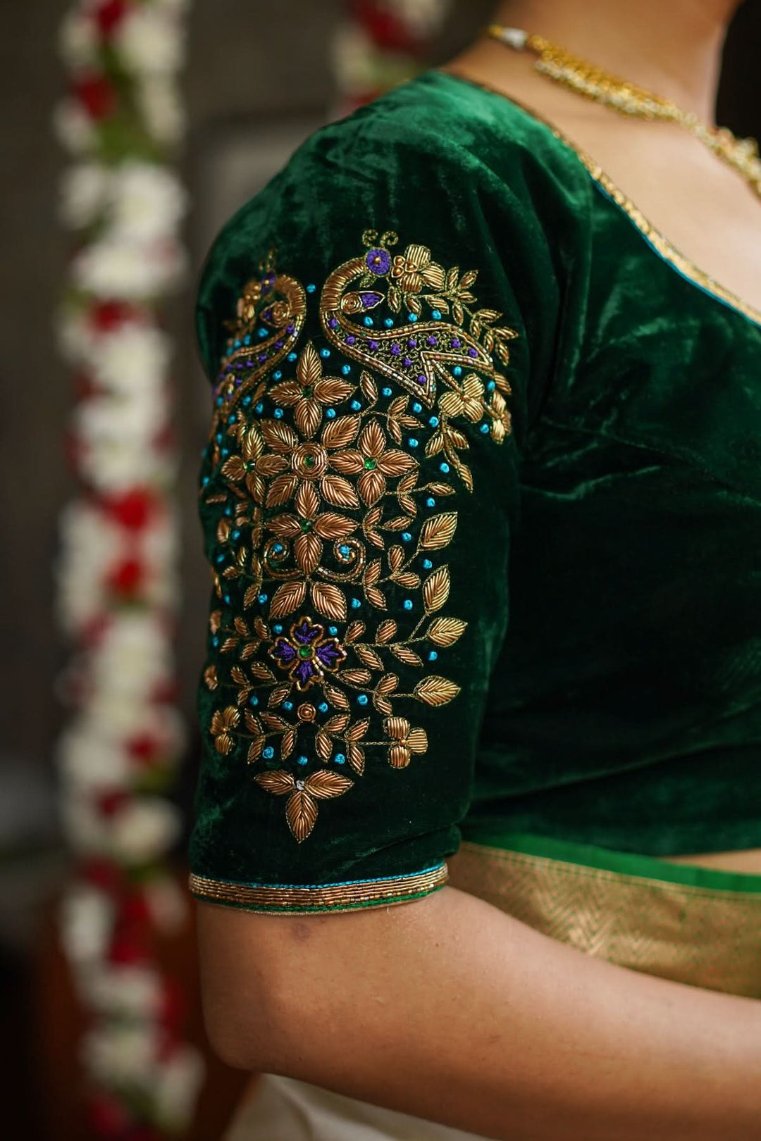 Green Velvet Blouse with Zardosi Work   Mix and Match Blouse for saree, Made to Order