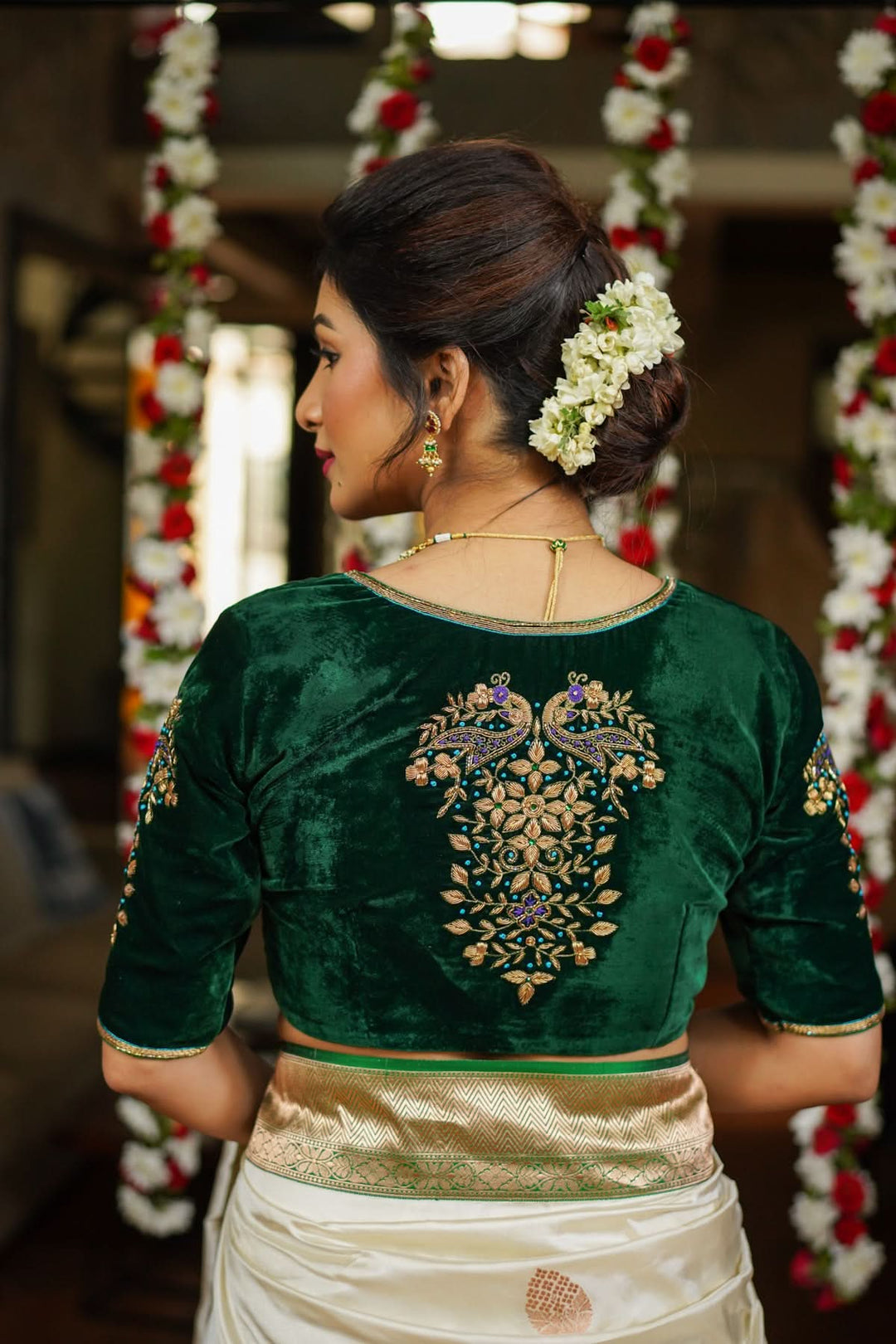 Green Velvet Blouse with Zardosi Work   Mix and Match Blouse for saree, Made to Order