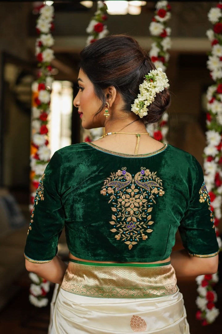 Green Velvet Blouse with Zardosi Work   Mix and Match Blouse for saree, Made to Order