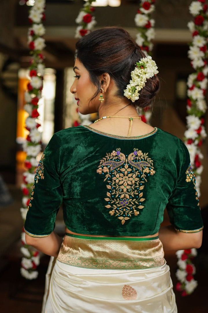 Green Velvet Blouse with Zardosi Work   Mix and Match Blouse for saree, Made to Order