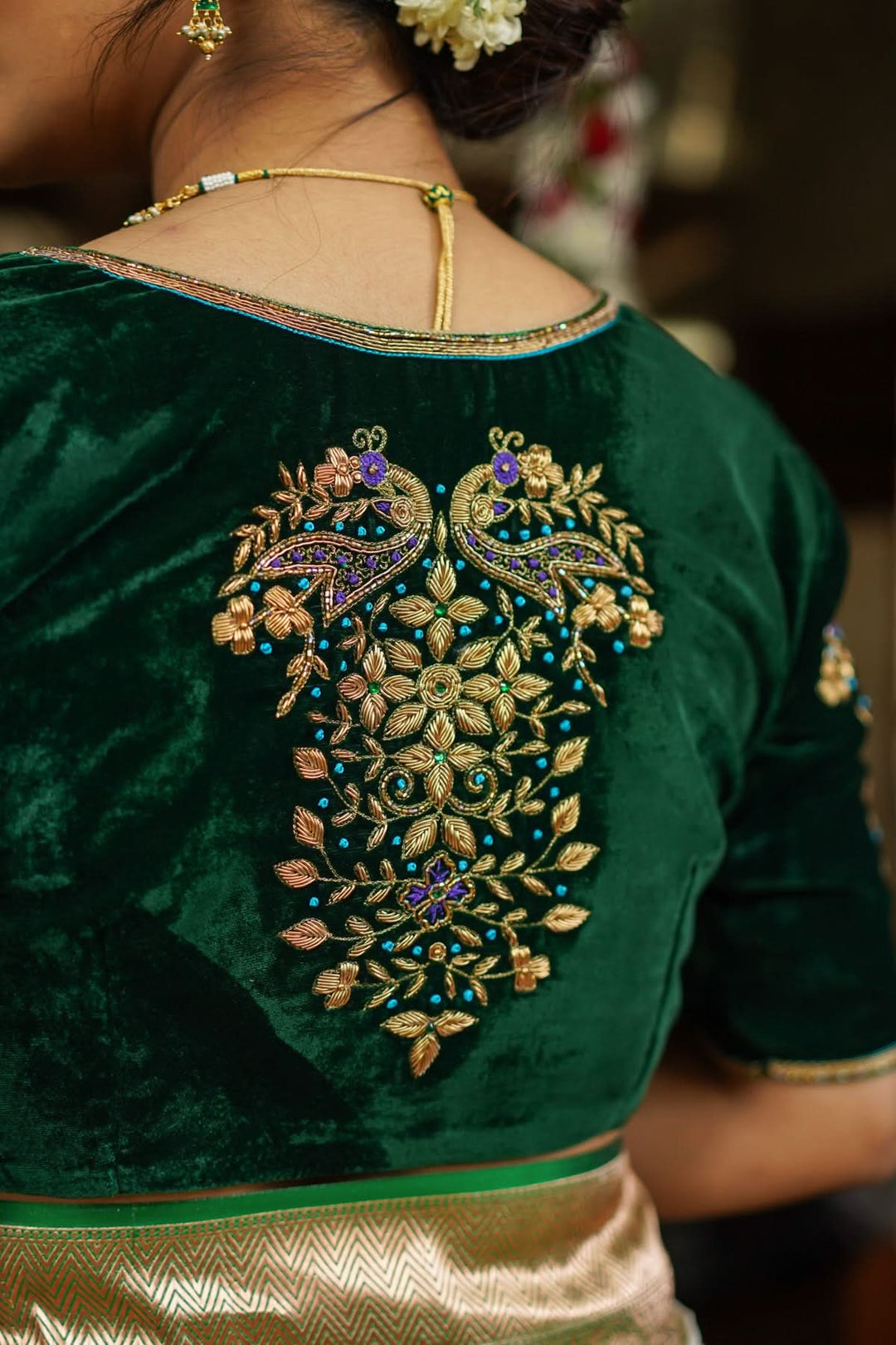 Green Velvet Blouse with Zardosi Work   Mix and Match Blouse for saree, Made to Order