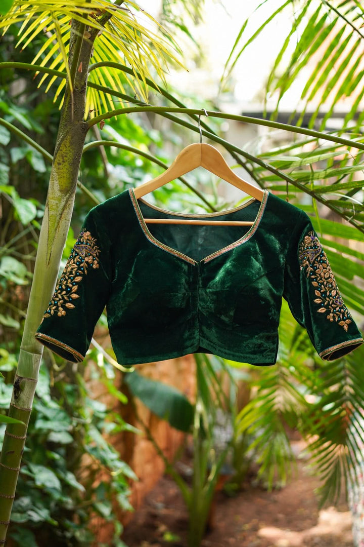 Green Velvet Blouse with Zardosi Work   Mix and Match Blouse for saree, Made to Order
